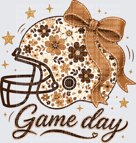 Game Day Floral Football Helmet with Brown Coquette Bow