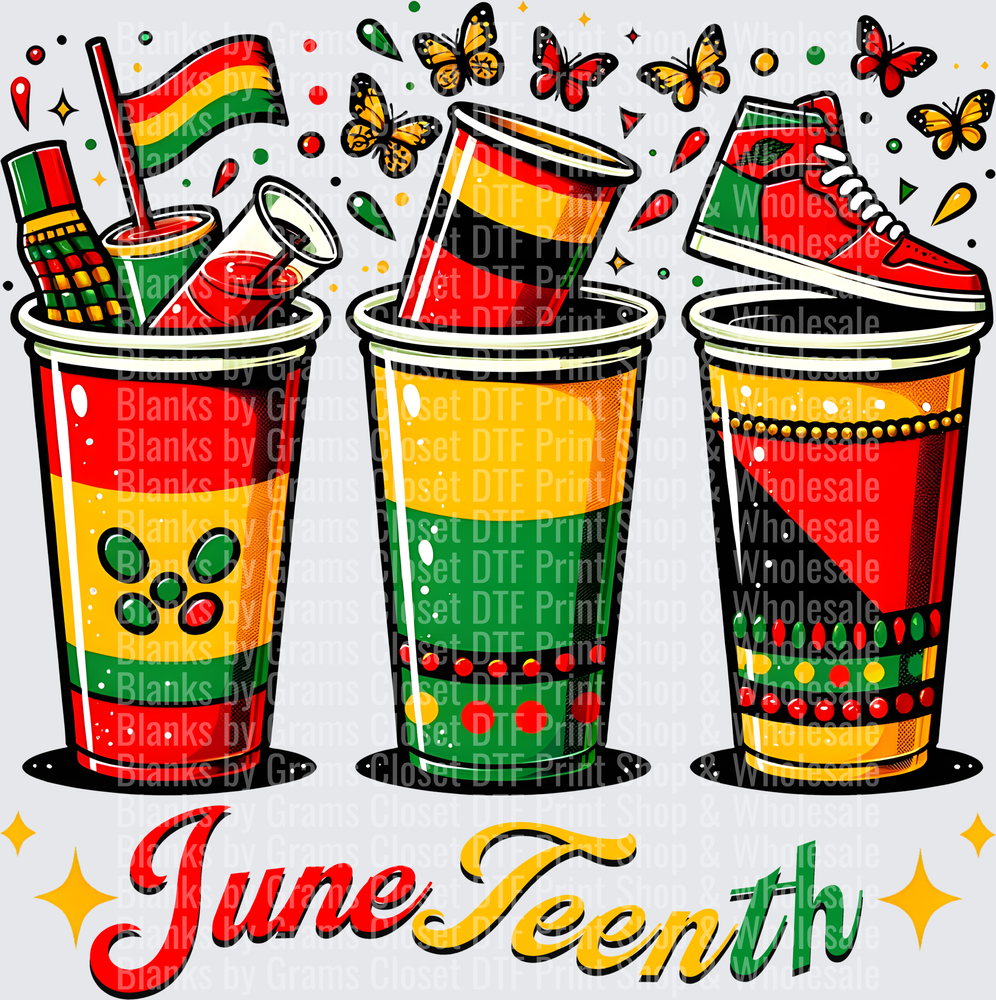 Juneteenth Celebration Cups with Pan-African Colors and Butterflies