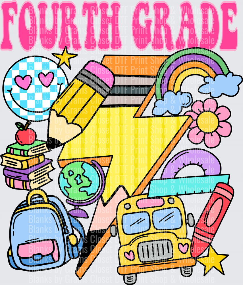 Fourth Grade Retro Lightning Bolt Back to School Collage