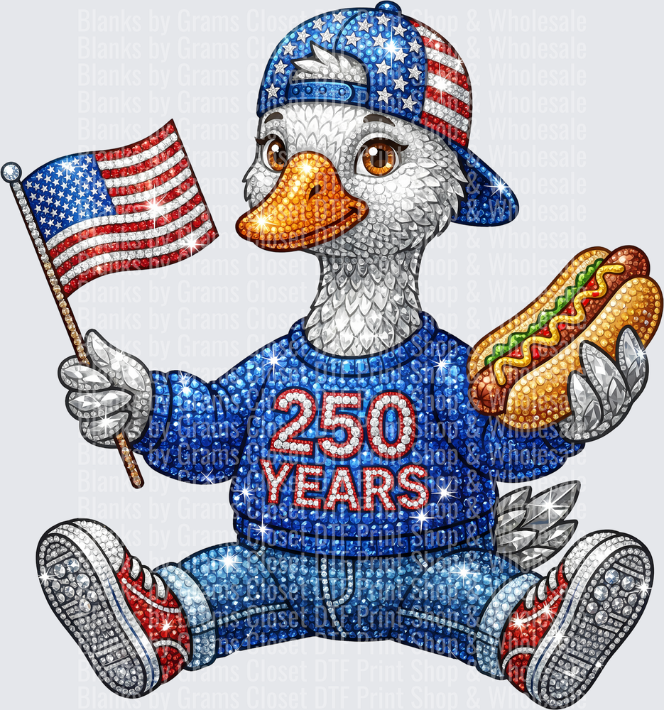 Patriotic Bald Eagle Celebrating America's 250th Anniversary with Flag and Hot Dog