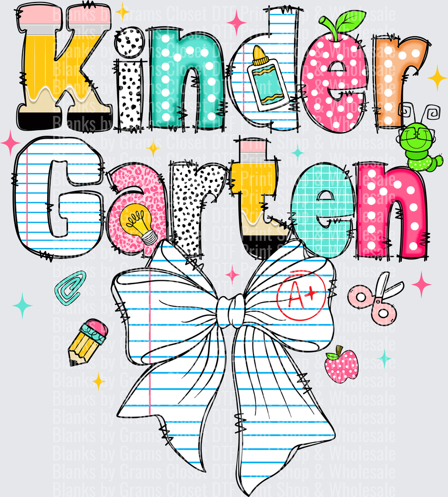 Kindergarten Doodle Letters Bow School Supplies Design