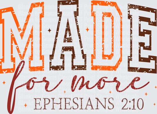 Made For More Ephesians 2:10 Distressed Varsity Letter Faith