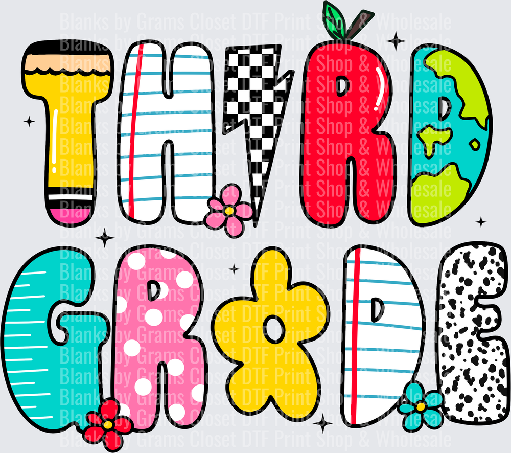 Third Grade Colorful Patterned Doodle Letters School Design