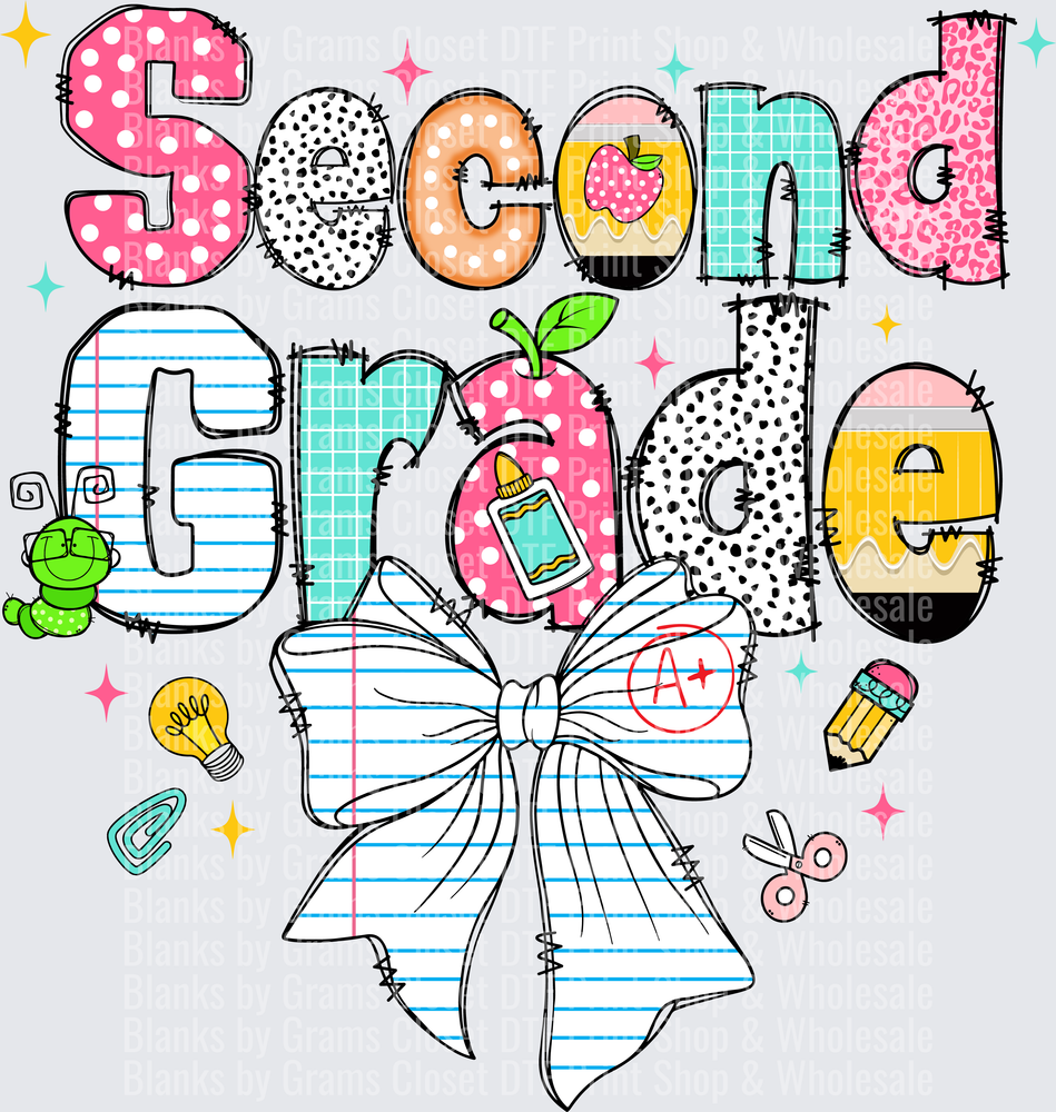 Second Grade Doodle Letters School Coquette Bow Design