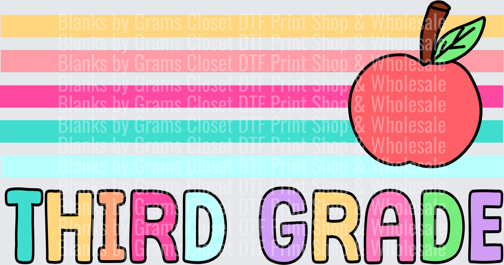 Colorful Third Grade Rainbow Stripes Apple Teacher Design