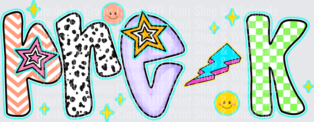 Pre-K Retro Funky Mixed Pattern Letters with Stars and Bolts