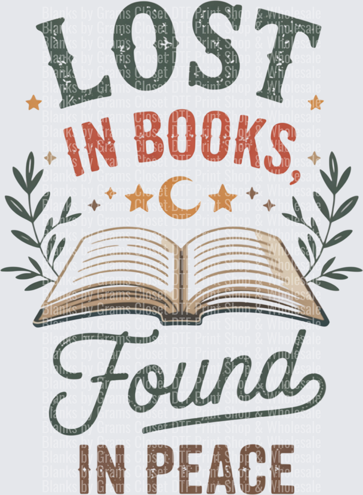 Lost In Books Found In Peace Open Book Stars Moon Leaves