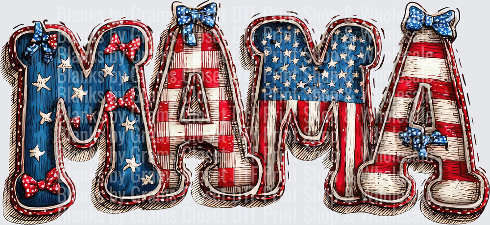 Patriotic MAMA Letters with American Flag Pattern and Polka Dot Bows
