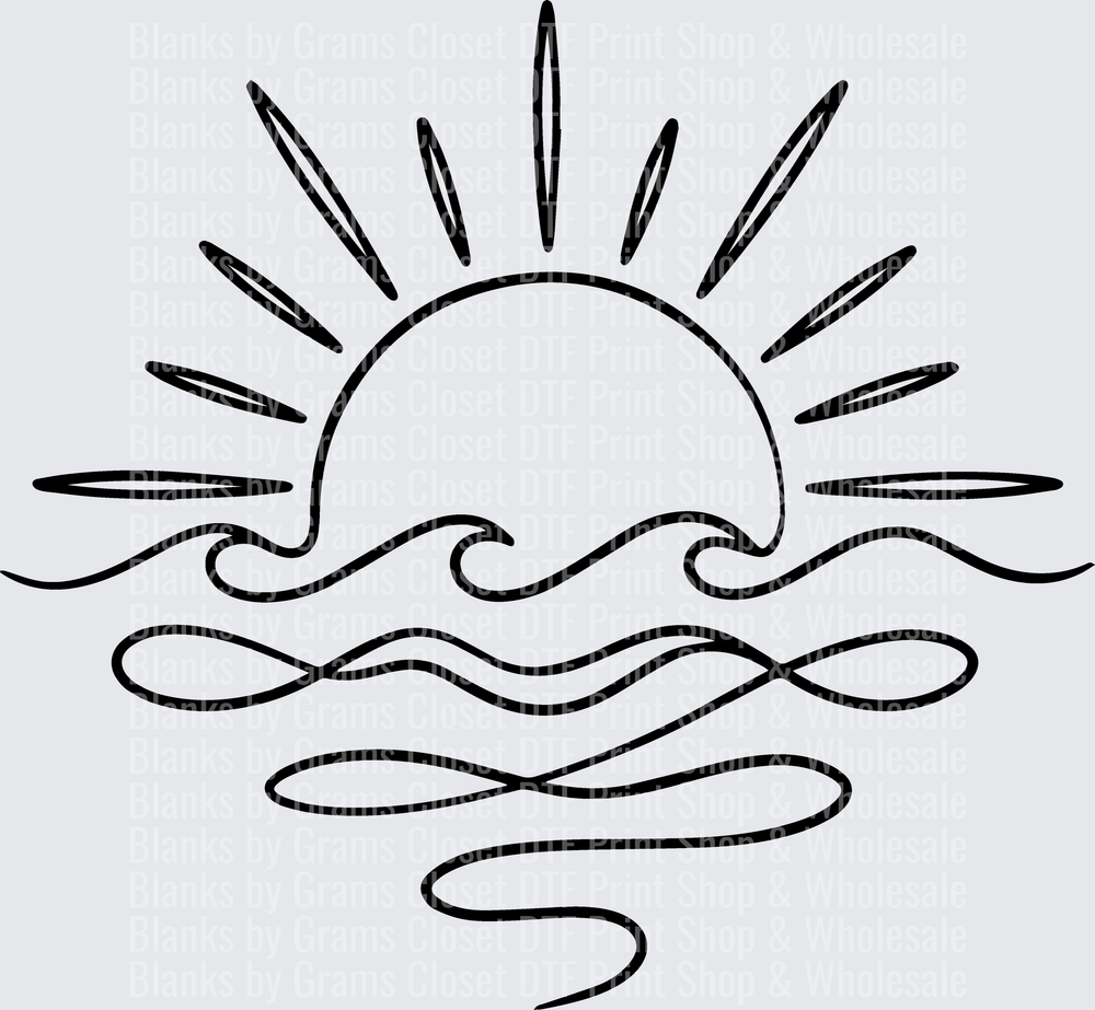 Sun Rising Over Ocean Waves Black