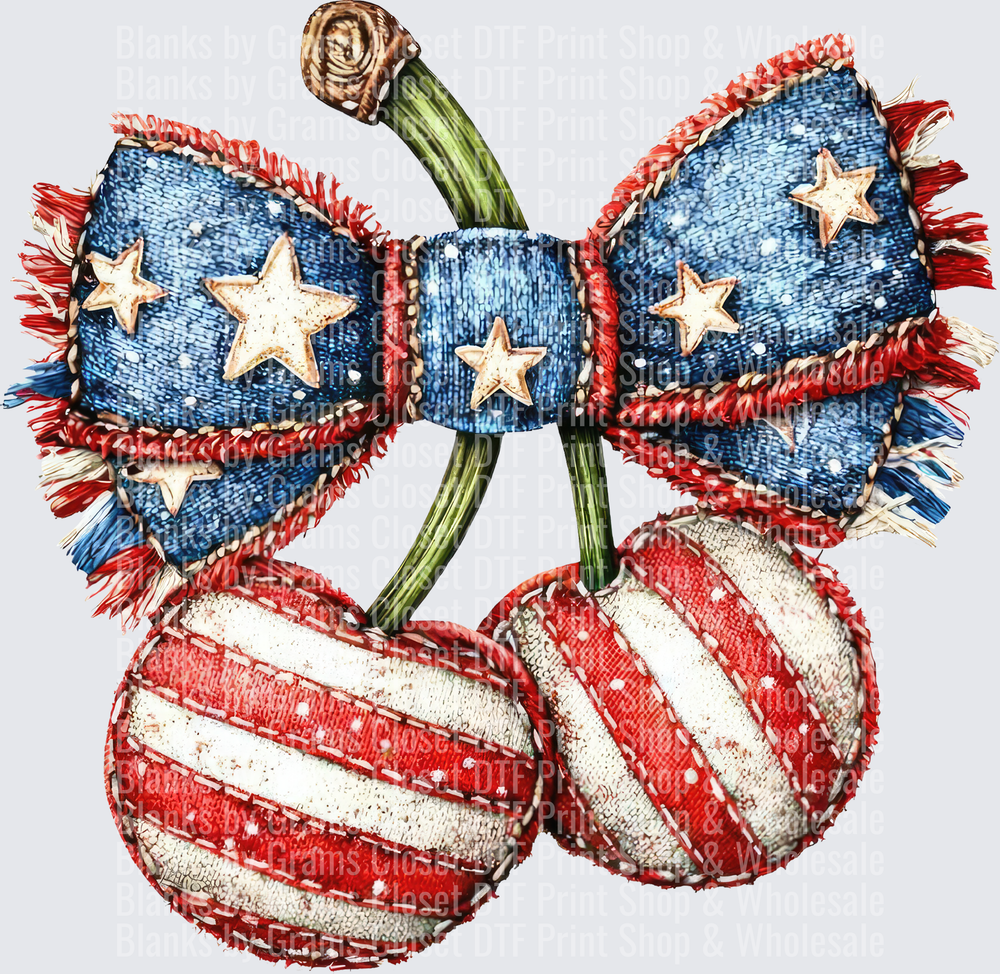 Patriotic Christmas Ornaments with Denim Bow and Stars