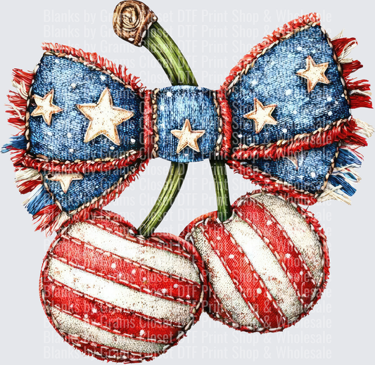 Patriotic Christmas Ornaments with Denim Bow and Stars