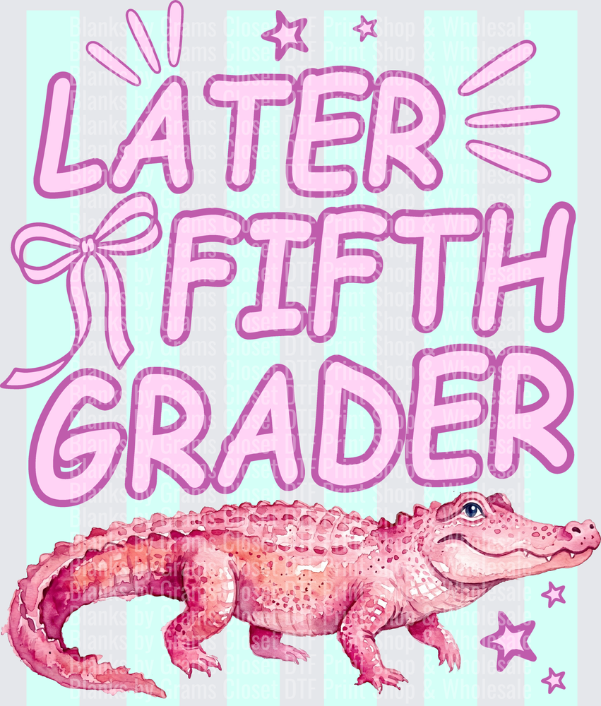 Later Fifth Grader Pink Alligator with Bow and Stars