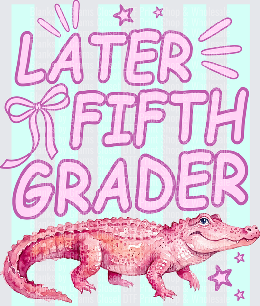Later Fifth Grader Pink Alligator with Bow and Stars