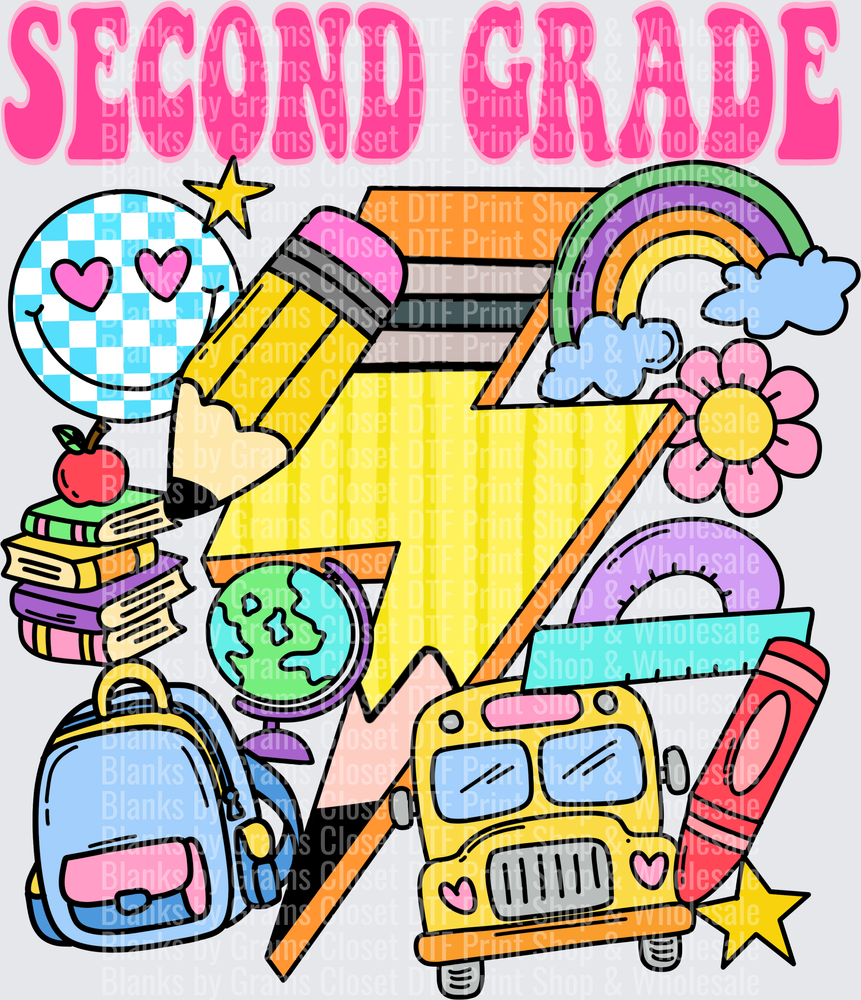 Second Grade Lightning Bolt School Supplies Collage