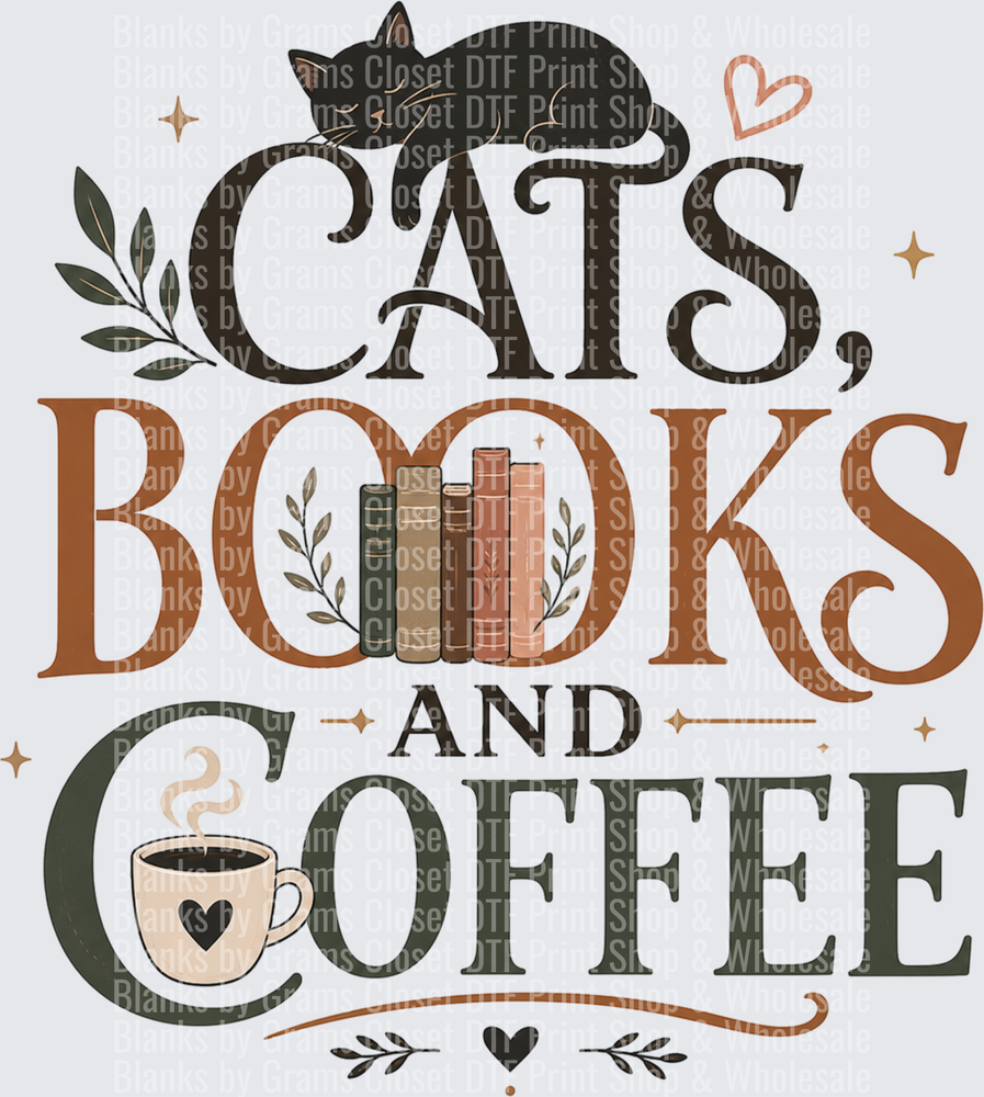Cats Books and Coffee Sleeping Black Cat Botanical Typography