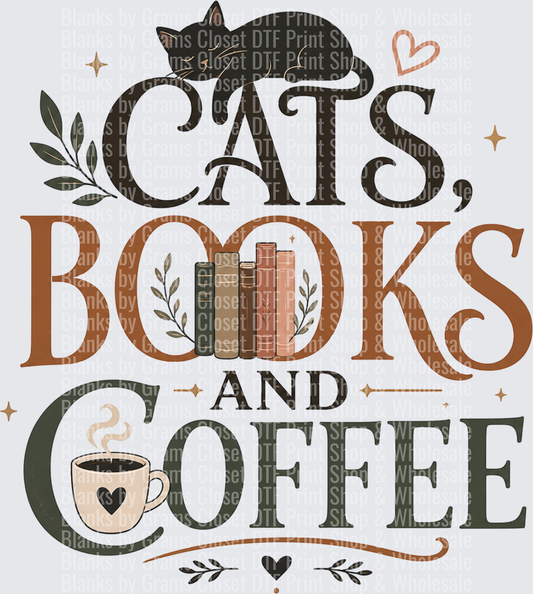 Cats Books and Coffee Sleeping Black Cat Botanical Typography