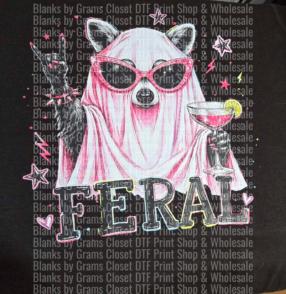 Feral Raccoon Ghost Pink Sunglasses Cocktail Rock Hand Sign
