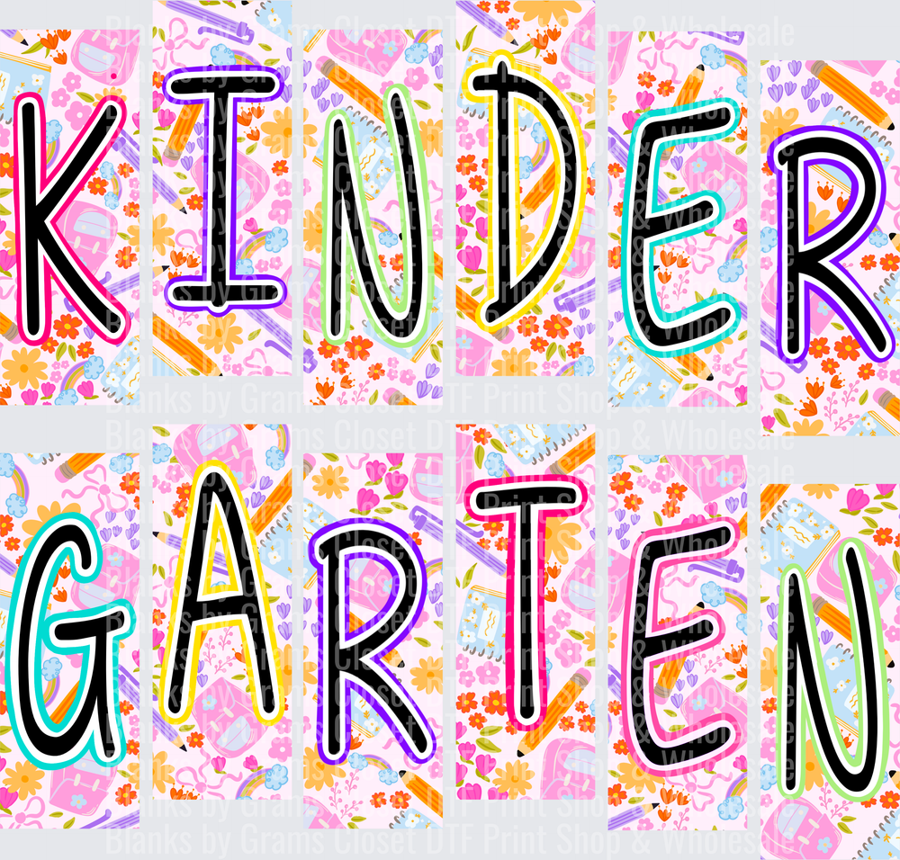 Kindergarten Bold Doodle Letters Floral School Supplies