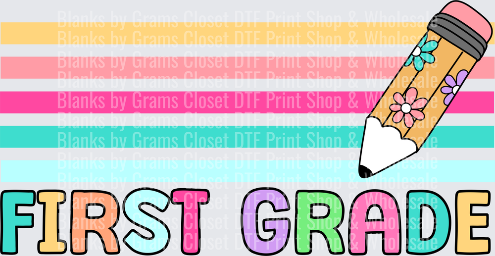 First Grade Colorful Stripes Floral Pencil Design