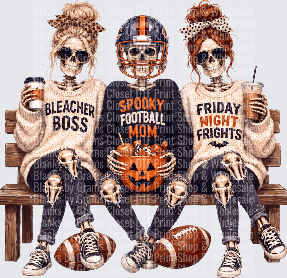 Halloween Skeleton Football Mom Squad Bleacher Boss Bench