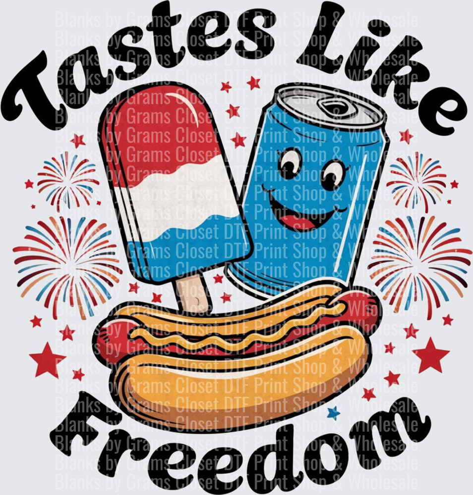 Tastes Like Freedom Patriotic Popsicle Hot Dog and Soda with Fireworks