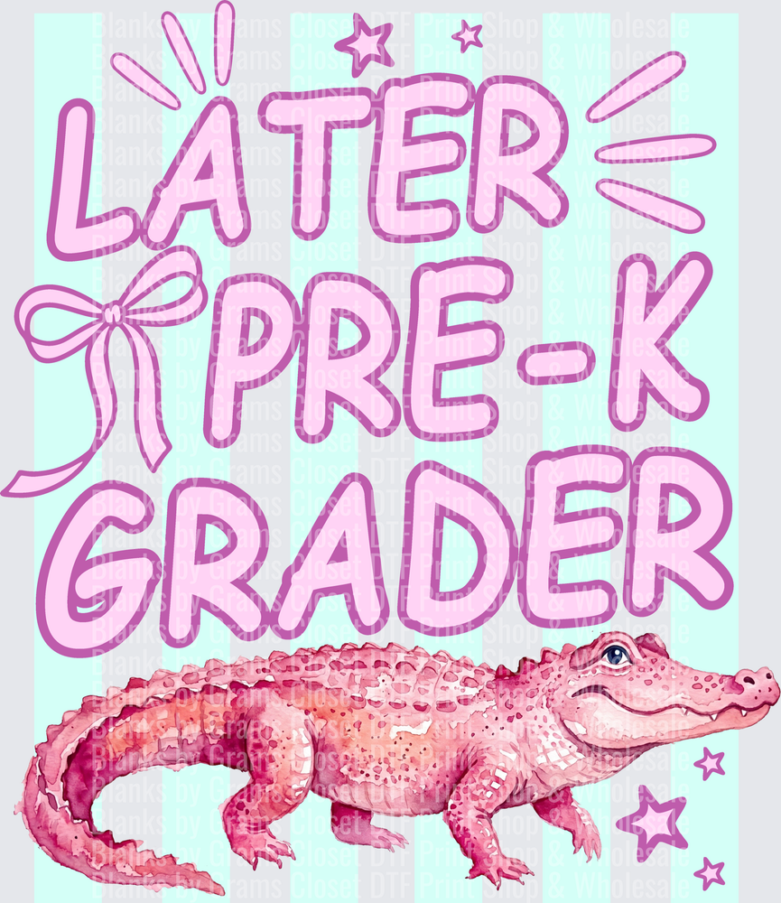 Later Pre-K Grader Pink Alligator with Bow and Stars