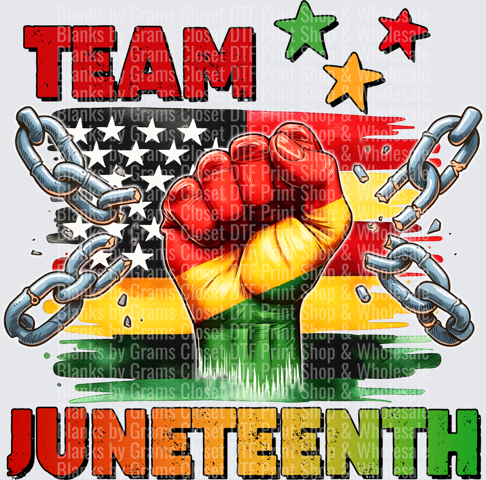Team Juneteenth Raised Fist Breaking Chains American Flag