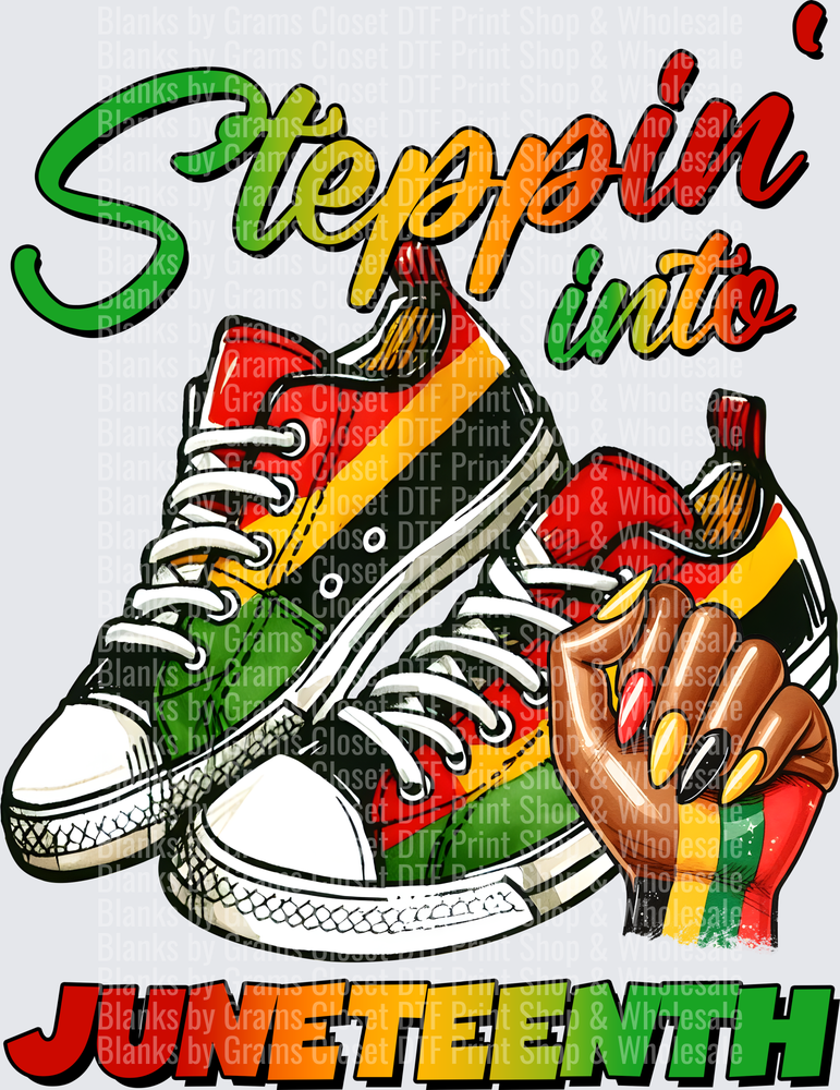 Steppin Into Juneteenth Sneakers Hand Rainbow Design