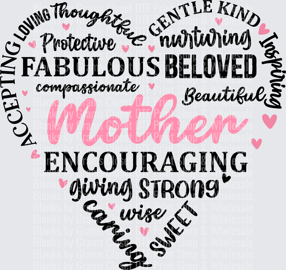 Mother Heart Typography with Positive Adjectives Design
