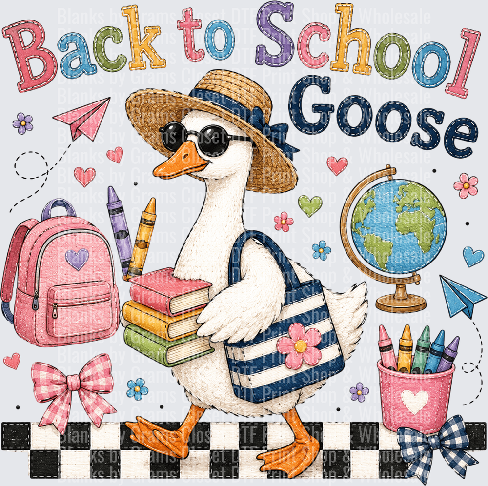 Back to School Goose with Sunglasses Books and Supplies