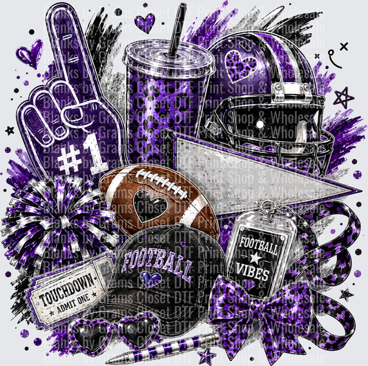 Purple Black Football Vibes Game Day Collage Bundle