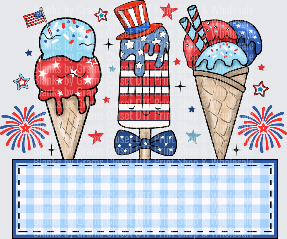 Patriotic 4th of July Ice Cream Trio with Blank Banner