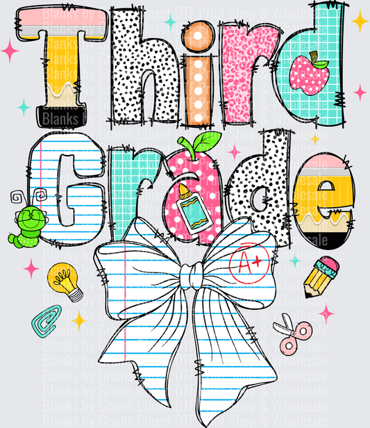 Third Grade Bow Doodle Letters School Supplies Design