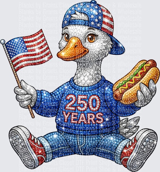 Patriotic Bald Eagle Celebrating America's 250th Anniversary with Flag and Hot Dog