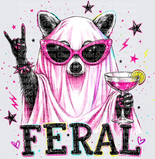 Feral Raccoon Pink Hair Sunglasses Cocktail Rock Hand