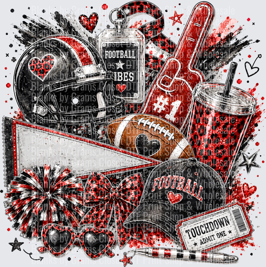 Red Black Football Vibes Fan Gear Collage with Pennant and Pom Poms