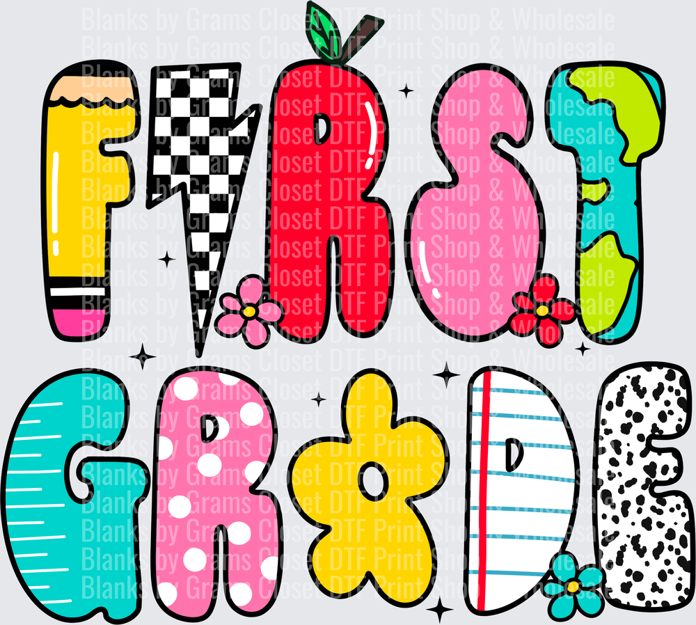 First Grade Colorful Doodle Letter School Design