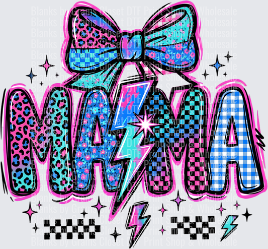 MAMA with Leopard Print Bow Lightning Bolt and Stars Design