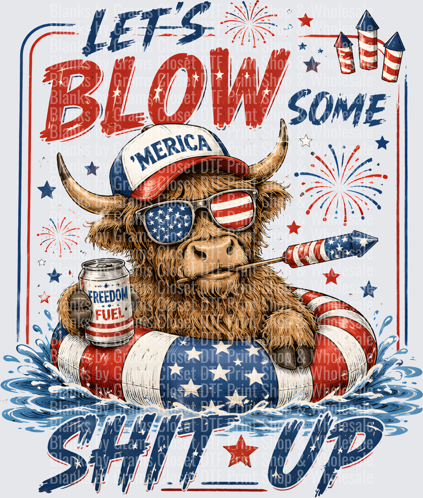 Let's Blow Some Shit Up Patriotic Highland Cow Floatie