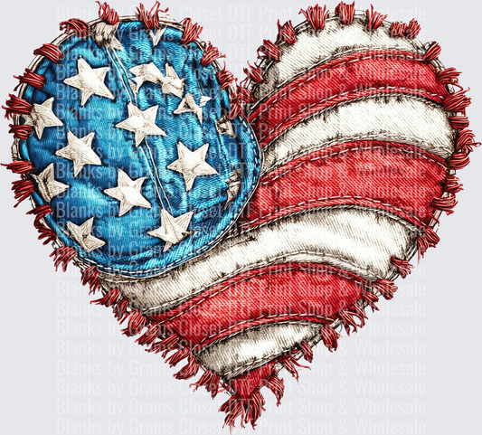 Patriotic Heart-Shaped American Flag with Frayed Edges
