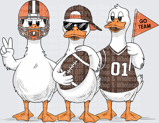 Three Football Fan Ducks Browns Colors Go Team Pennant