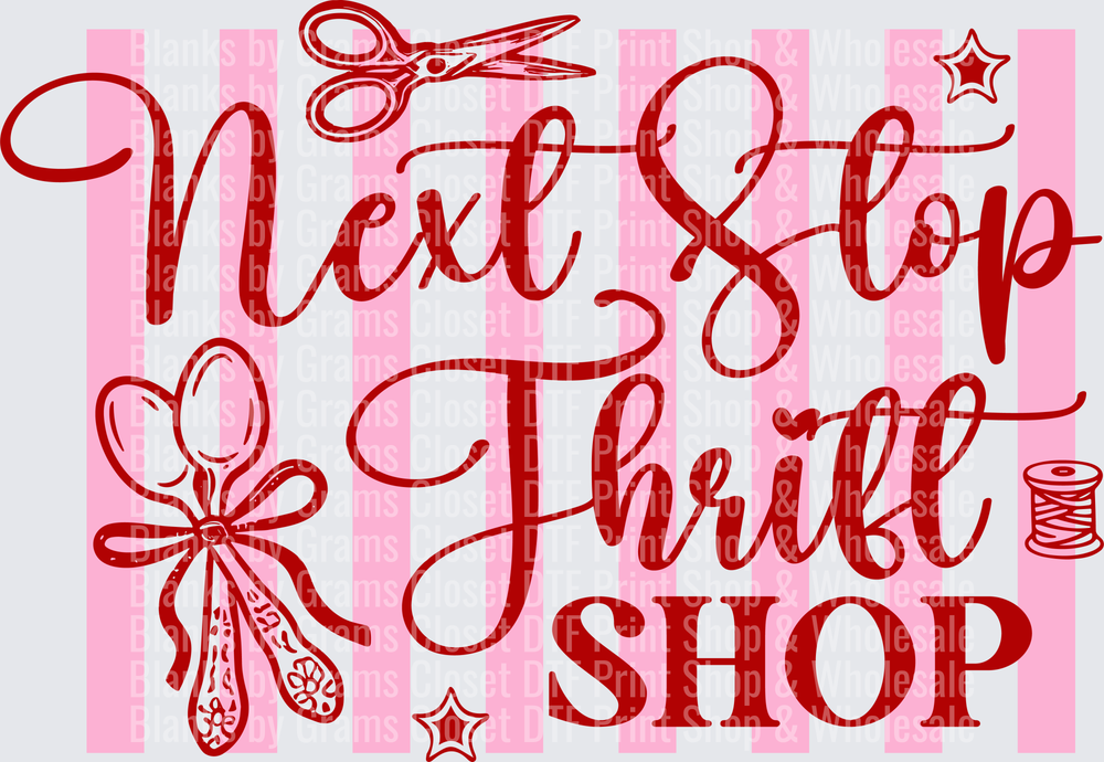 Next Stop Thrift Shop Pink Striped Sewing Scissors Design