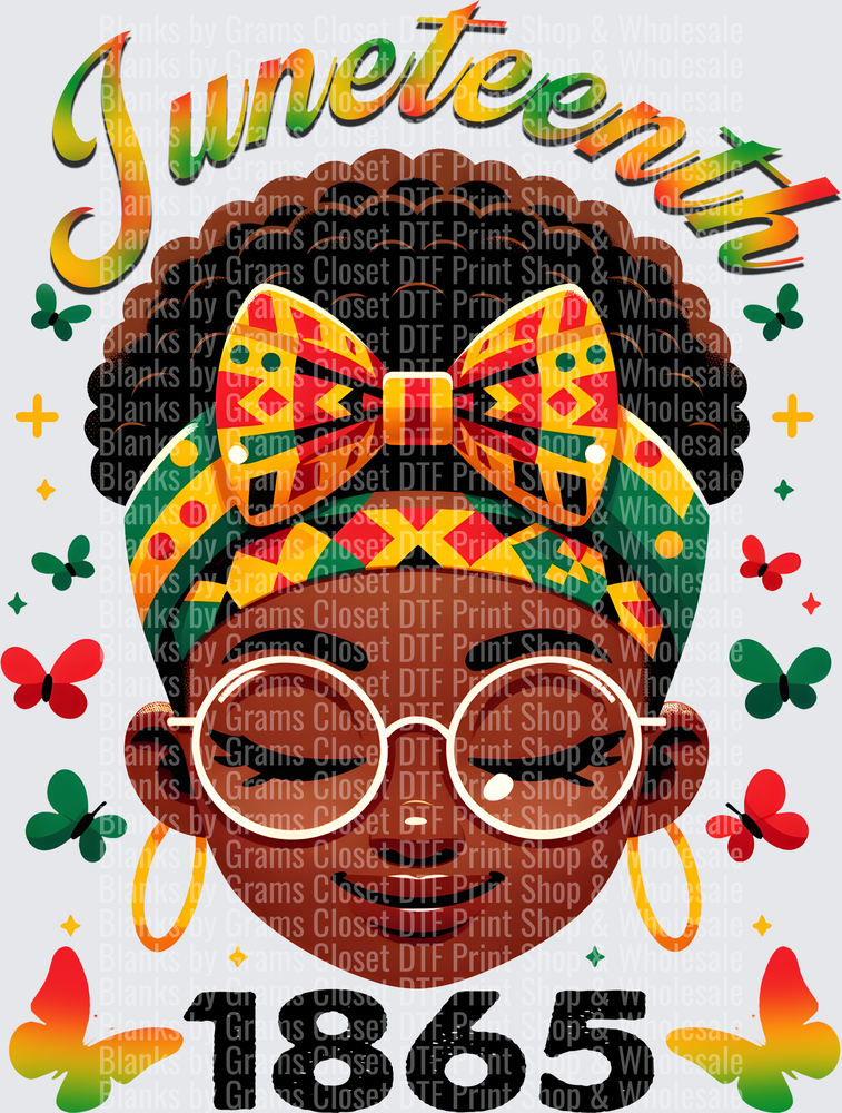 Juneteenth 1865 Celebration African American Woman with Kente Headwrap and Glasses