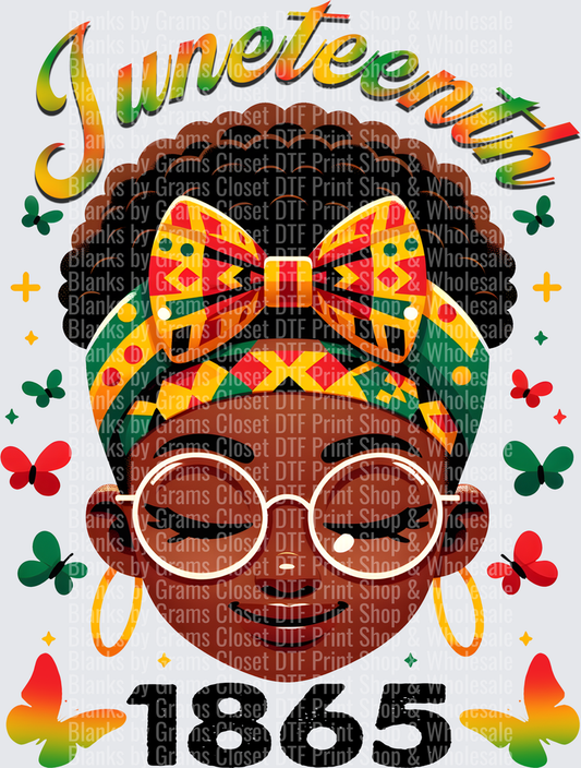 Juneteenth 1865 Celebration African American Woman with Kente Headwrap and Glasses