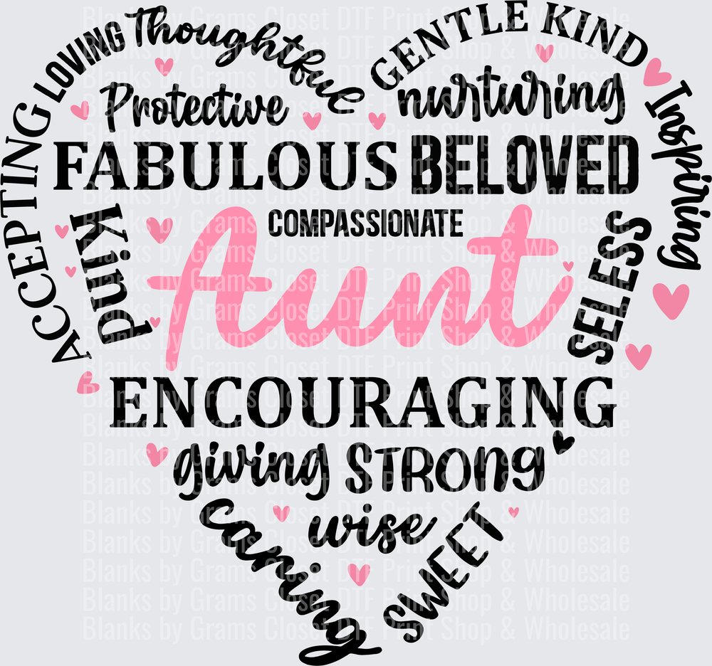Aunt Word Collage Heart Shape with Pink Accent Typography