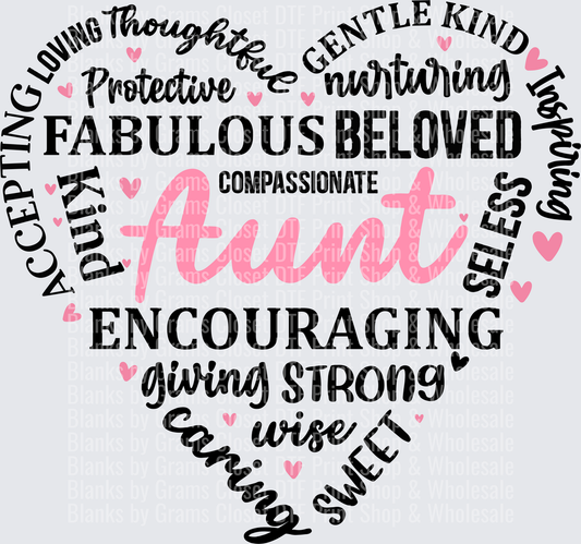 Aunt Word Collage Heart Shape with Pink Accent Typography