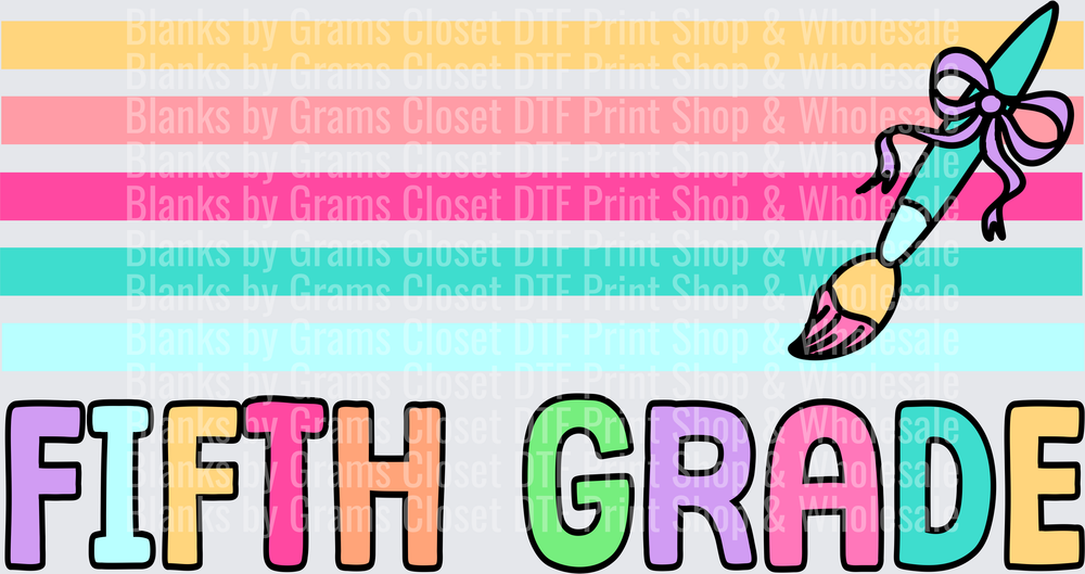 Fifth Grade Colorful Stripes Paintbrush Bow Back to School
