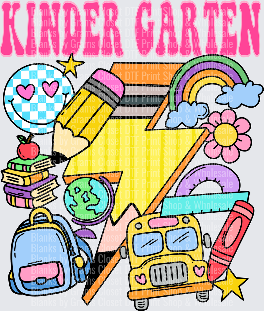 Kindergarten Retro Lightning Bolt School Supply Collage