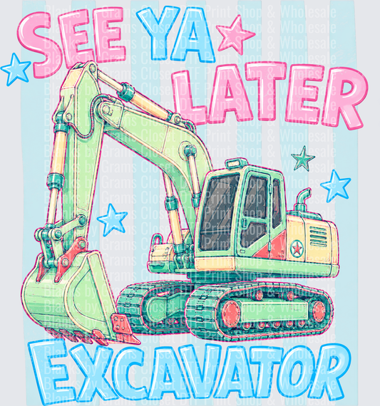See Ya Later Excavator Pastel Pink Blue Kids Design