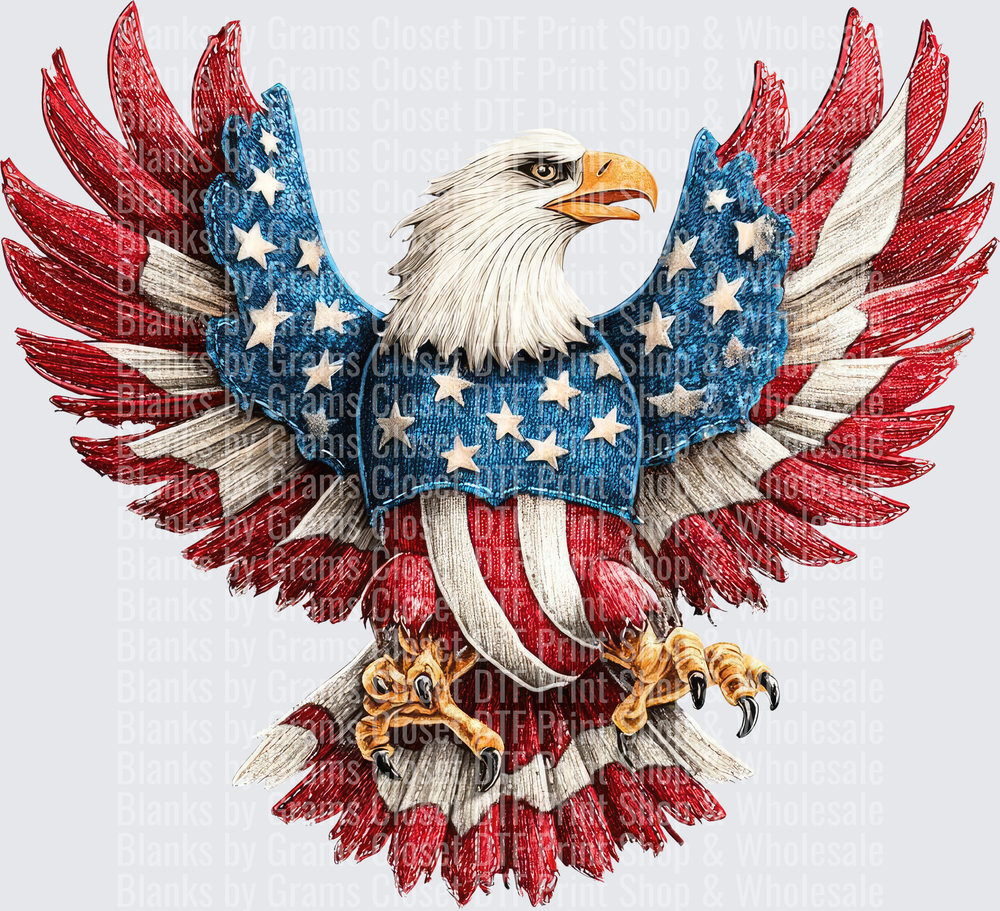 Patriotic Bald Eagle with American Flag Wings Spread